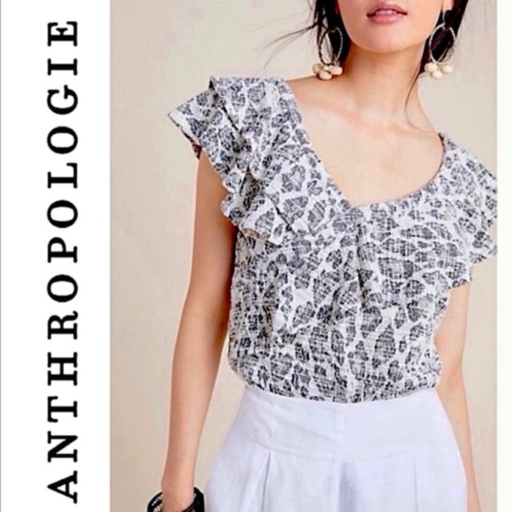 Anthro Dolan Savannah Leopard print ruffle top Size XS